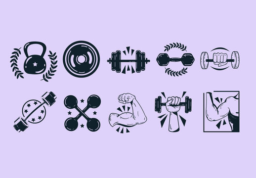 Gym Fitness Dumbbell Icon Set