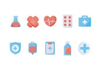 Blue And Red Medicine Health Care Pharmacy Doctor Illustrations Set