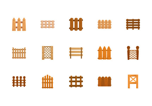 Brown garden wooden fence Illustration Set