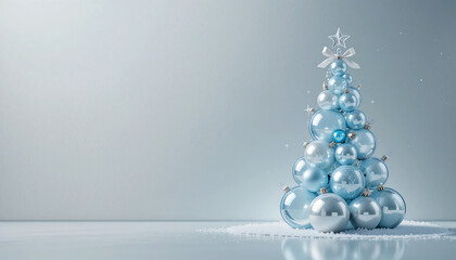 Luxury abstract icy glass bauble cluster Christmas tree on champagne silver background