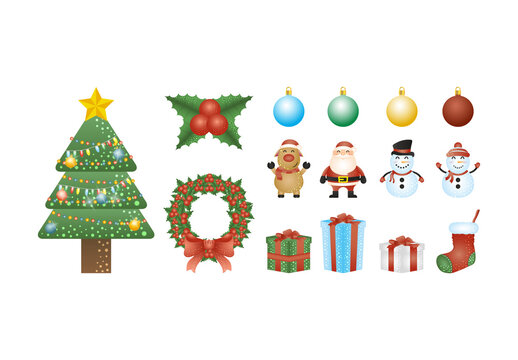 Colorful Christmas Characters Elements Illustrations Set