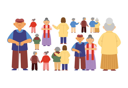 Colorful Chung Yeung Festival Family Illustrations Set