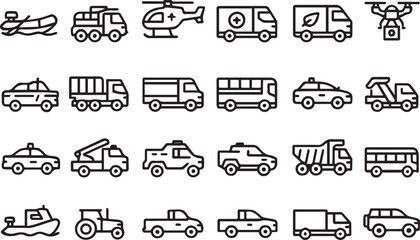 Transportation Icons Boats Helicopters Ambulance Trucks and More