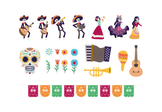 Colorful Dia De Los Muertos Illustrations Set