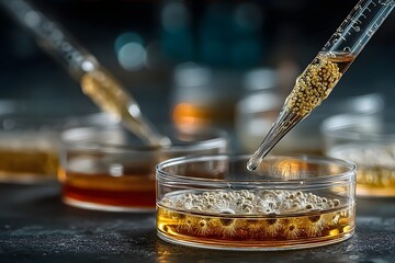 Laboratory experiment with pipette and culture
