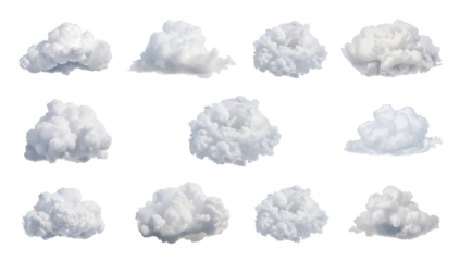 Fluffy white cloud formations, set against an expansive void create an atmospheric sky scene