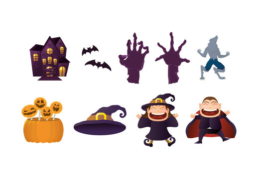 Colorful Halloween Character Illustration Set