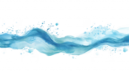 A serene watercolor illustration of flowing blue waves with splashes and gradients. perfect for backgrounds in design projects. evoking tranquility and natures beauty