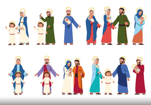 Holy Family Biblical Cartoon Illustration Set