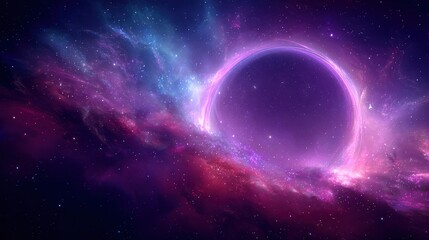 Obraz premium A vibrant cosmic scene featuring a swirling galaxy with deep purples and blues, showcasing the beauty and mystery of space.