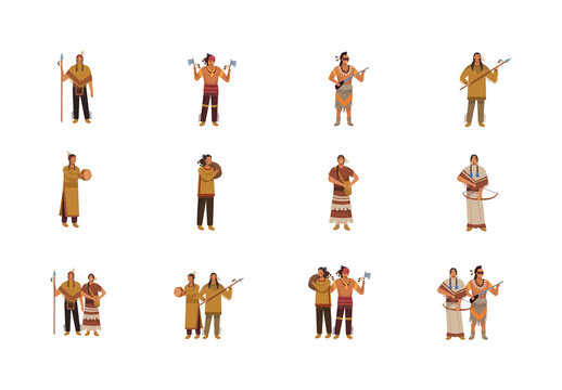Colorful Native Tribal People Culture Ethnic Illustrations Set