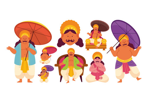 Colorful Onam People Tradition Illustration Set