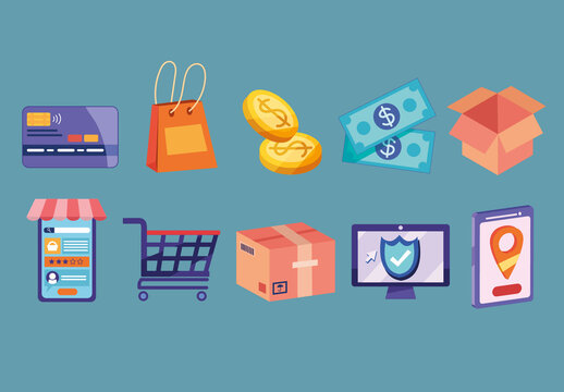 Colorful Online Shopping Illustration Set