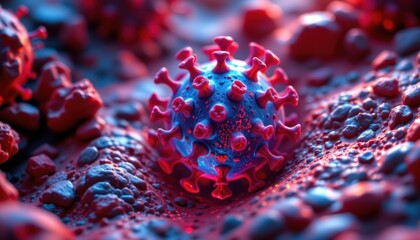 detailed virus invasion inside cellular environment, glowing surfaces, intricate microscopic textures, artistic yet scientifically accurate for research and educational projects
