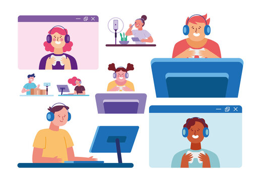 Colorful Streamer Gaming Content Creator Illustration Set