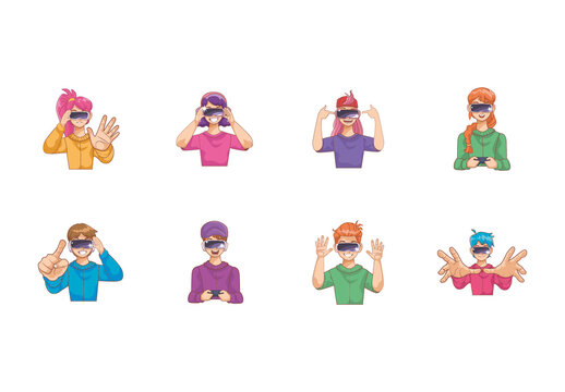 Colorful Virtual Reality Gamer Illustration Set