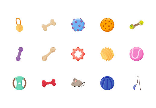 Colorful Pet Rubber Toys Illustrations Set