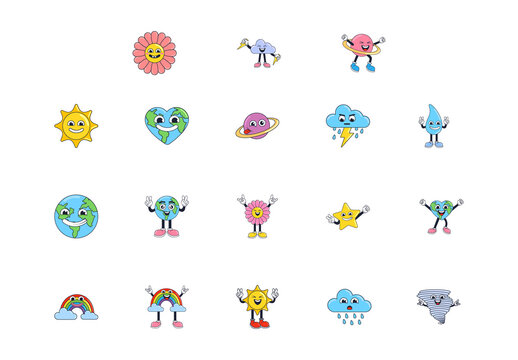 Colorful Weather Cartoon Character Illustrations Set