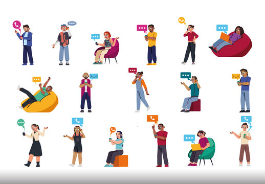 Colorful Worldwide People Communication Illustrations Set