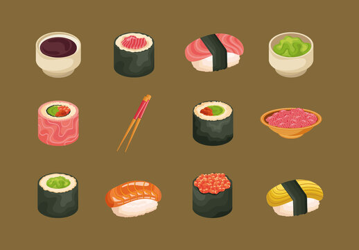 Sushi Japanese Illustration Set