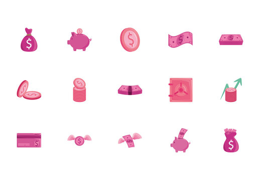 Pink Money Finance Banking Illustration Set