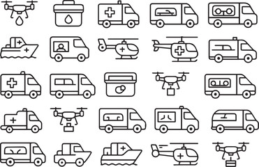 Emergency Medical Services Line Art Icons Collection