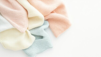 Soft Patchwork Knitted Scarf in Pastel Fabrics Isolated on White Background
