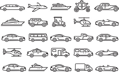 Vehicles Transportation Icons Set vector