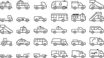 Transportation Icons Car Truck and Vehicle Outline Set