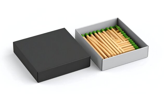 Two matchboxes, one black and one light gray, with wooden matches inside