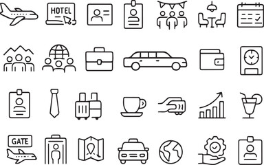 Travel and Business Icon Set Plane Hotel People and More