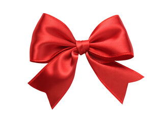 Naklejka premium Bright red satin ribbon bow on black background elegant festive decoration gift wrap present
