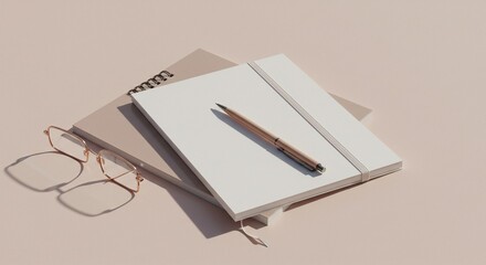 Ethereal Stationery Still Life with Notebook and Pen_E