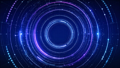 Abstract digital particle circles, detailed textures, neon glow, futuristic cyberspace environment