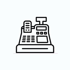 Fototapeta premium Simple black and white line drawing of a vintage cash register vector illustration silhouette vector illustration white background