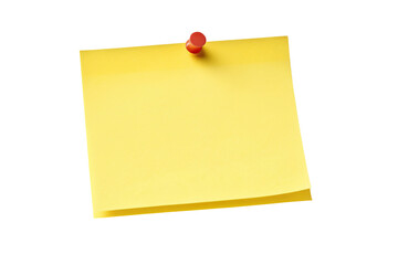 Yellow sticky note with red thumbtack on black background isolated office supply stationery