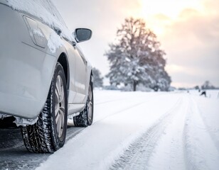 Car driving on snowy road during winter season