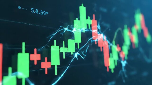 Grafik Candlestick Saham, Forex, dan Crypto dengan Analisis Teknikal dan Tren Pasar Finansial 4K