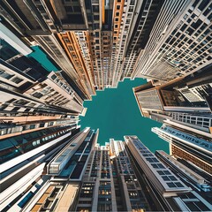Abstract of City folded inward
