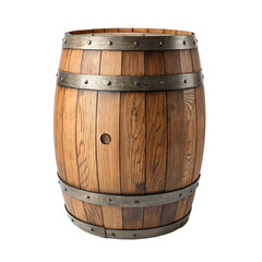 Obraz premium Traditional wooden barrel with metal hoops for wine and whiskey storage and aging purposes