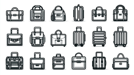 Collection of various bags and suitcases travel luggage icons design