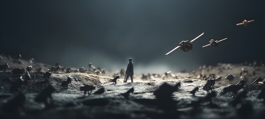 Tiny figures from life wolf garuda,generative AI