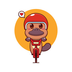 Cute platypus mascot cartoon character illustration ride on bicycle