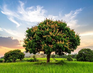 Obraz premium Original name(s): Mango tree with green leaves and flower bud