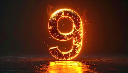 Fiery Number Nine with Bokeh Lights and Festive Tones Cinematic HDR Abstract Photography Ultra Sharp Detail