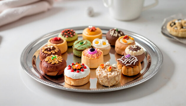 Indian mithai platter food photography in vibrant multicolor tones representing Diwali celebration treats