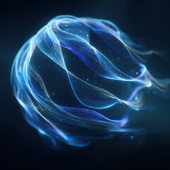 Glowing blue sphere abstract light digital art swirling energy futuristic ethereal vibrant cosmic fantasy dark background magical creative