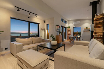 Modern luxury apartment interior in minimal scandinavian style, 3d rendering