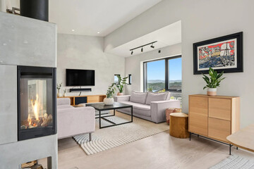 Modern luxury apartment interior in minimal scandinavian style, 3d rendering