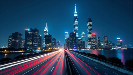 Fototapeta premium Urban Symphony: Abstracted Blue Hour Patterns